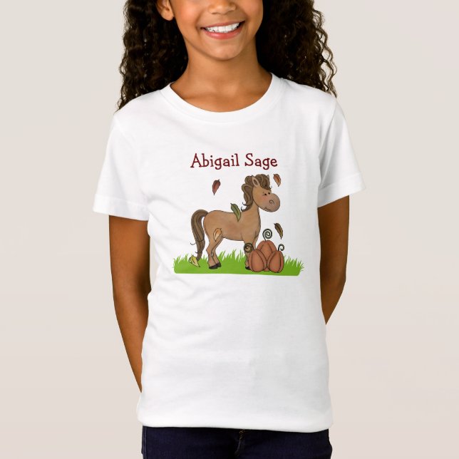 Personalized Horse and Pumpkins T-Shirt for Girls (Front)