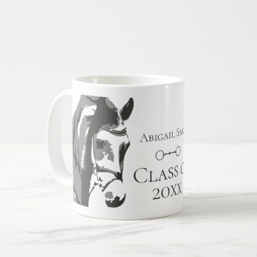 Personalized Horse and Snaffle Bit Grey Graduation Coffee Mug