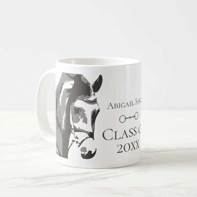 Personalized Horse and Snaffle Bit Grey Graduation Coffee Mug (Front Left)