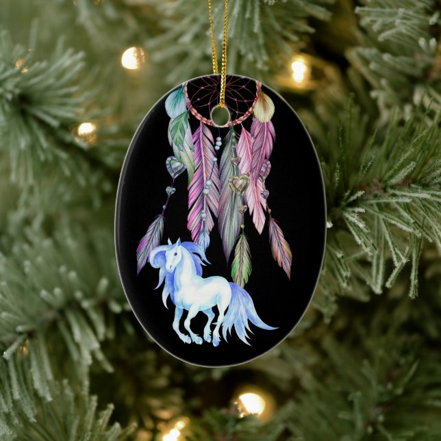 Personalized Horse, Dreamcatcher, Dreams & Wishes Ceramic Ornament (Tree)