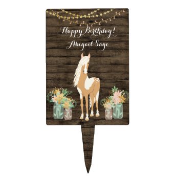 Personalized Horse  Flowers Rustic Wood Birthday Cake Topper by TheCutieCollection at Zazzle