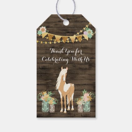 Personalized Horse, Flowers Rustic Wood Birthday Gift Tags
