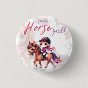 Personalized Horse Girl Dressage Rider Named Button