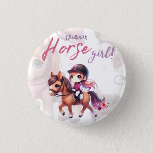 Personalized Horse Girl Dressage Rider Named Button