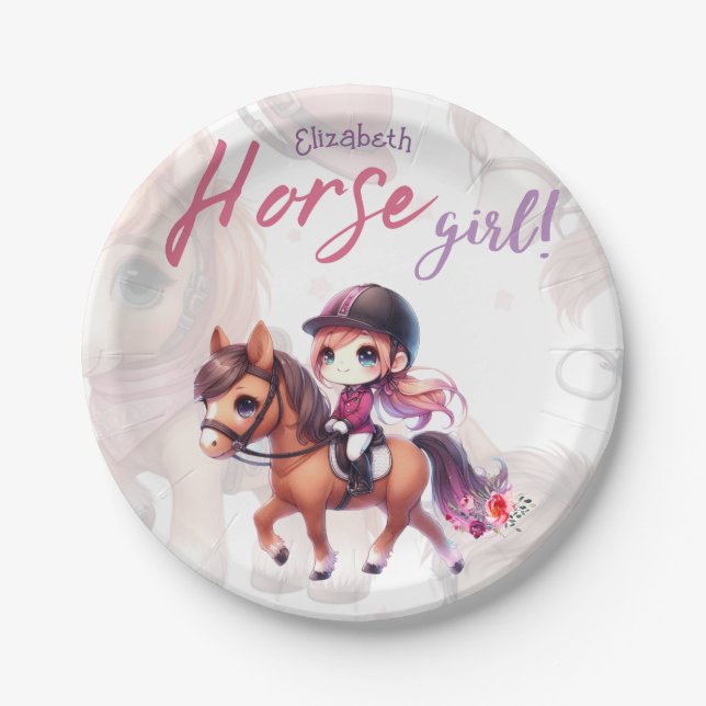 Personalized Horse Girl Dressage Rider Named Paper Plates (Front)