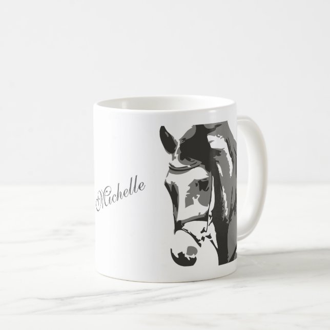 Personalized Horse Head Sketch in Grey Coffee Mug (Front Right)
