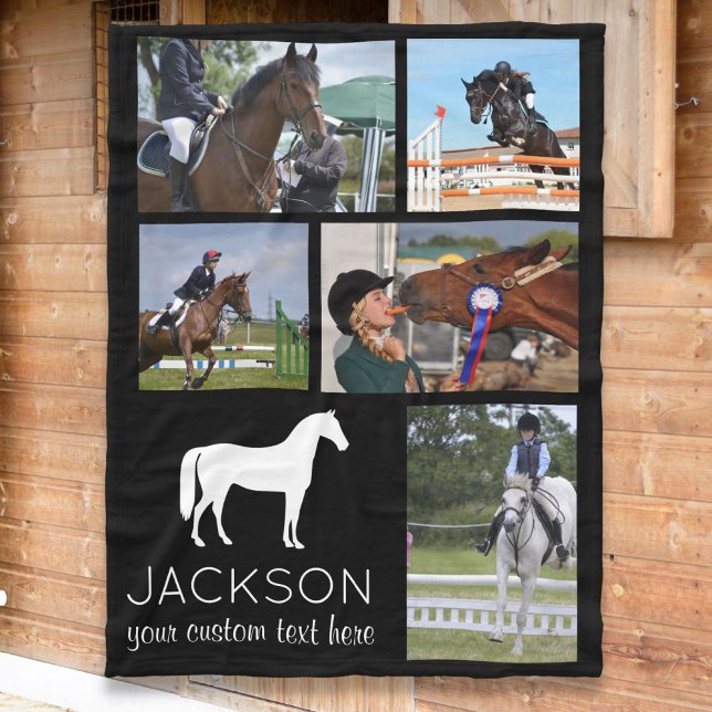Personalized Horse Photo Collage Equestrian Riding Fleece Blanket (Creator Uploaded)