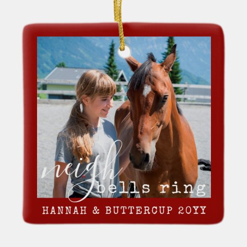 Personalized Horse Photo Cute Neigh Bells Ring  Ce Ceramic Ornament