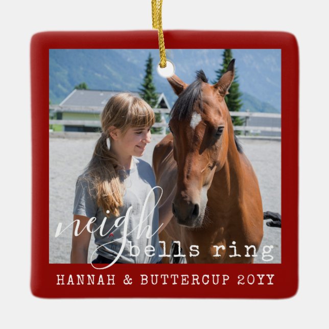 Personalized Horse Photo Cute Neigh Bells Ring  Ce Ceramic Ornament (Front)
