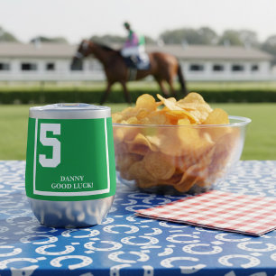 Personalized Horse Racing Number 5 Green & White Thermal Wine Tumbler