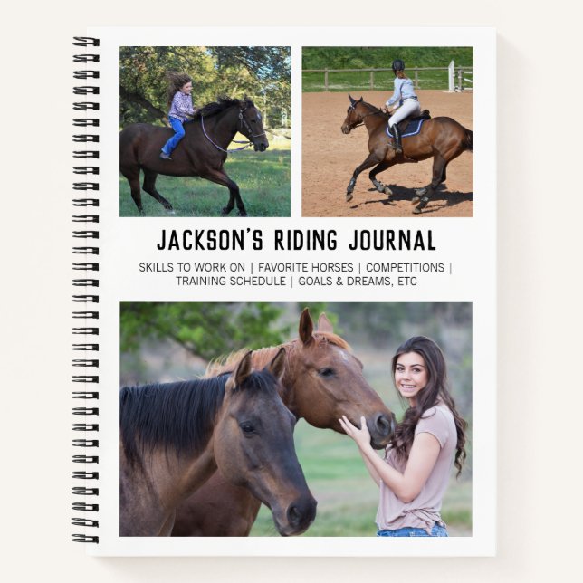 Personalized Horse Riding Equestrian Photo Collage Notebook (Front)