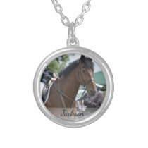 Personalized Horse Riding Equestrian Photo & Name Silver Plated Necklace