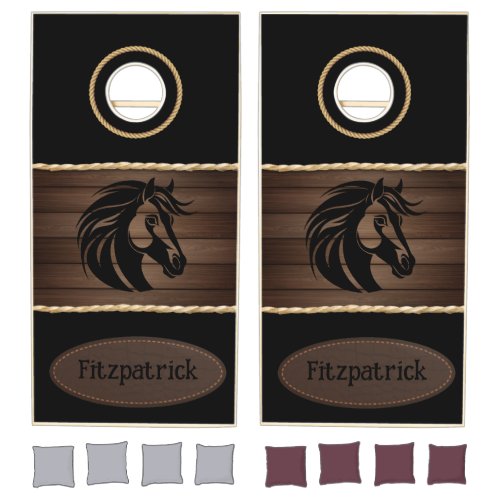 Personalized Horse Rope  Leather Custom Cornhole Set