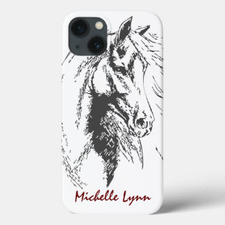 Personalized Horse Sketch iPhone 13 Case