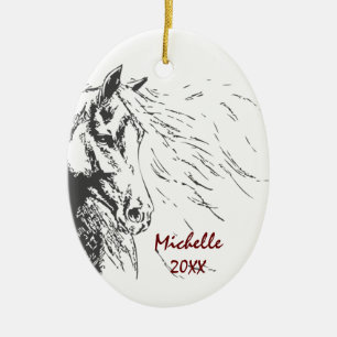 Personalized Horse Sketch Christmas Ceramic Ornament