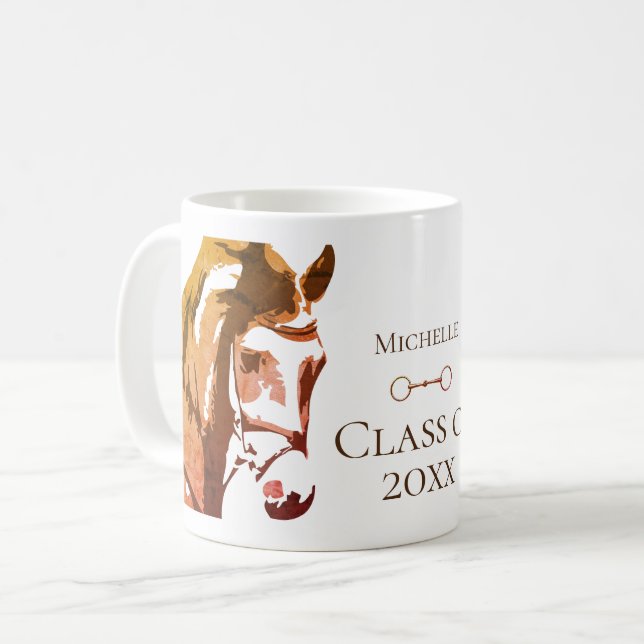 Personalized Horse, Snaffle Bit Brown Graduation Coffee Mug (Front Left)