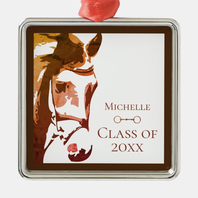 Personalized Horse, Snaffle Bit Brown Graduation Metal Ornament (Front)