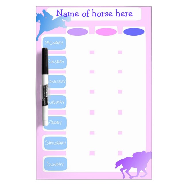 Personalized Horse Timetable equestrian Planner Dry Erase Board (Front)
