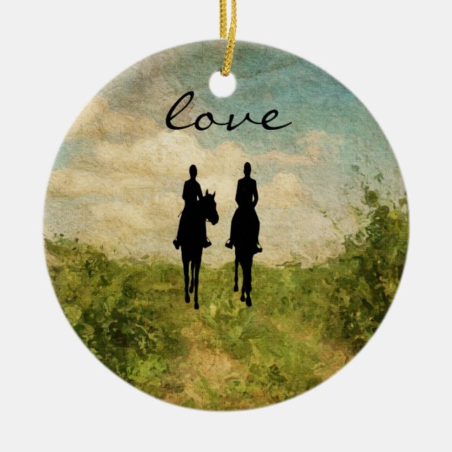Personalized Horseback Riding Couple Love Ceramic Ornament (Front)