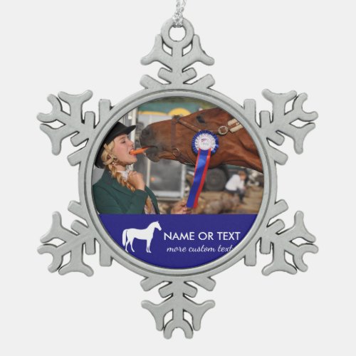 Personalized Horseback Riding Photo Equestrian Snowflake Pewter Christmas Ornament