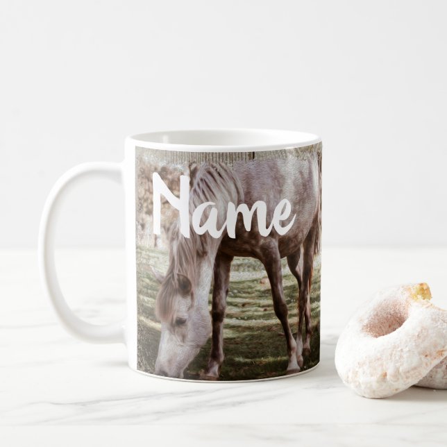 Personalized Horses Ranch Farm Design Coffee Mug (With Donut)