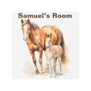 Personalized Horses Room Wall Art. Whimsical Horse Metal Print
