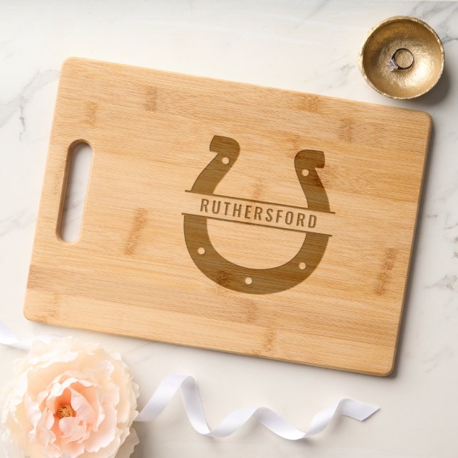 Personalized Horseshoe Custom Name Equestrian Engraved Cutting Board (Wedding)