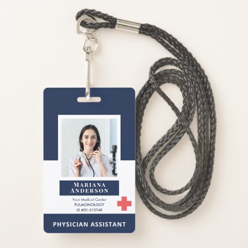 Personalized Hospital Employee Logo  Photo Blue Badge