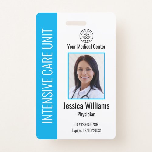 Personalized Hospital Employee Logo Photo Blue ID Badge
