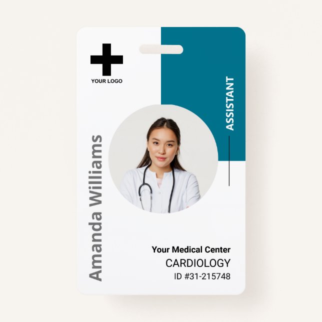 Personalized Hospital Employee Logo & Photo  ID Ba Badge (Front)