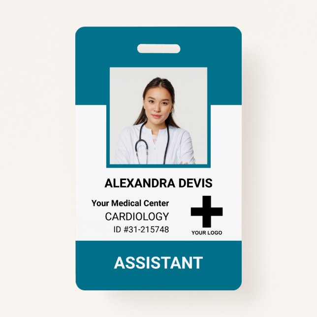Personalized Hospital Employee Logo & Photo ID Bad Badge (Front)