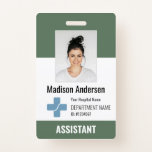 Personalized Hospital Employee Logo & Photo ID Badge<br><div class="desc">Personalized Hospital Employee Logo & Photo ID Deep Sage Green and White Modern Badge
Your Health Care Company Logo Photo Clip Doctor and Nurse Name Badge.</div>
