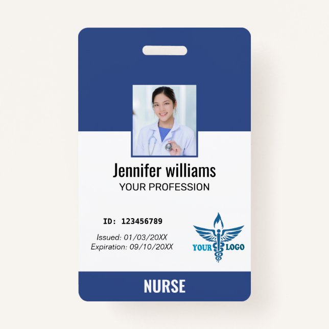 Personalized Hospital Employee Logo & Photo ID Badge (Front)