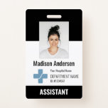 Personalized Hospital Employee Logo & Photo ID Badge<br><div class="desc">Personalized Hospital Employee Logo & Photo ID Black and White Modern Badge
Your Health Care Company Logo Photo Clip Doctor and Nurse Name Badge.</div>