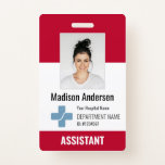 Personalized Hospital Employee Logo & Photo ID Badge<br><div class="desc">Personalized Hospital Employee Logo & Photo ID Red and White Modern Badge
Your Health Care Company Logo Photo Clip Doctor and Nurse Name Badge.</div>