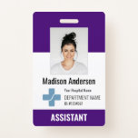 Personalized Hospital Employee Logo & Photo ID Badge<br><div class="desc">Personalized Hospital Employee Logo & Photo ID purple and White Modern Badge
Your Health Care Company Logo Photo Clip Doctor and Nurse Name Badge.</div>