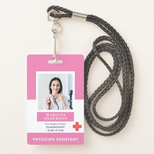 Personalized Hospital Employee Logo  Photo Pink Badge