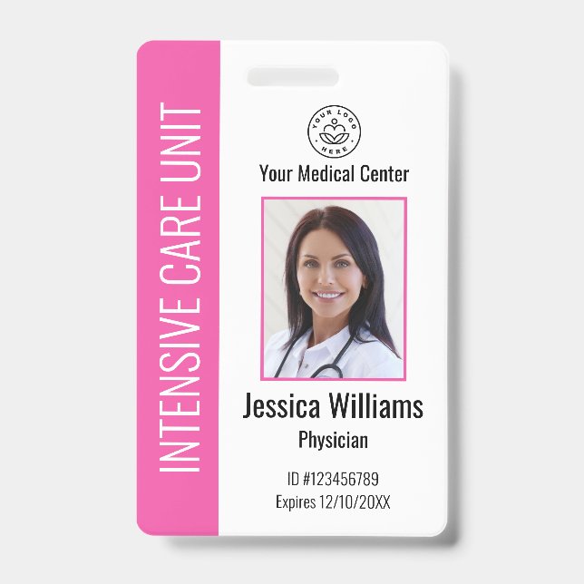 Personalized Hospital Employee Logo Photo Pink ID Badge (Front)