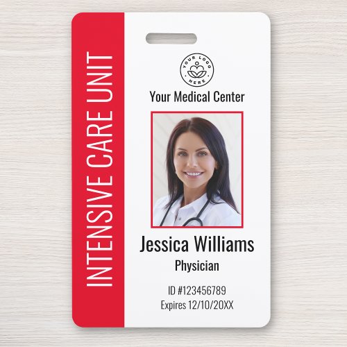 Personalized Hospital Employee Logo  Photo Red ID Badge