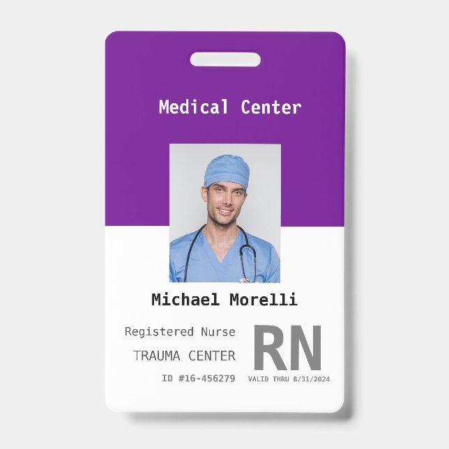Personalized Hospital Employee Photo ID Badge (Front)