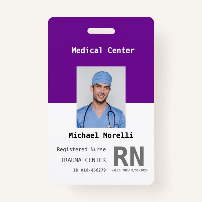Personalized Hospital Employee Photo ID Badge (Front)