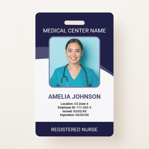 Personalized Hospital Employee Photo ID Blue Badge