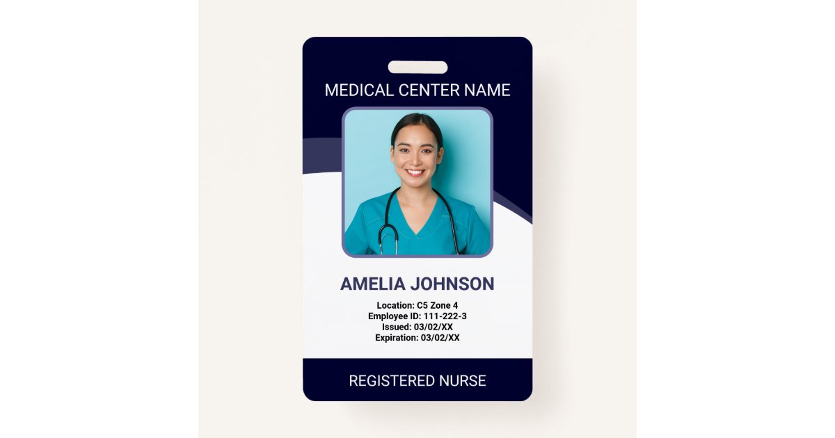 Personalized Hospital Employee Photo ID Blue Badge Zazzle