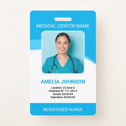 Personalized Hospital Employee Photo ID Blue Badge