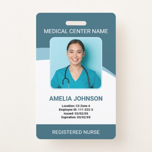 Personalized Hospital Employee Photo ID Blue Badge