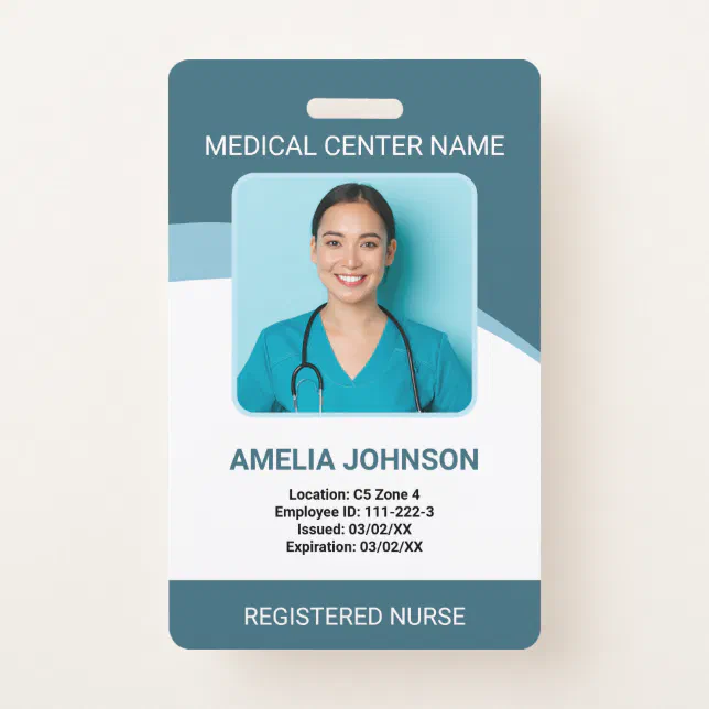 Personalized Hospital Employee Photo ID Blue Badge | Zazzle