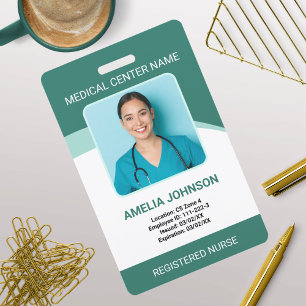 Personalized Hospital Employee Photo ID Green Badge