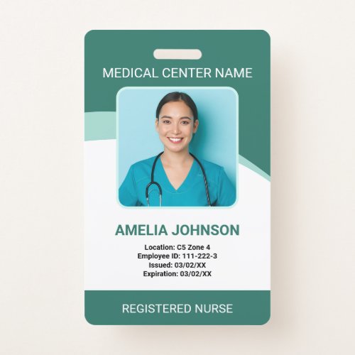 Personalized Hospital Employee Photo ID Green Badge