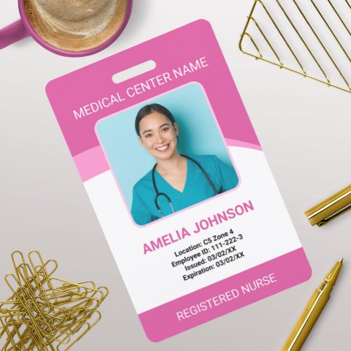 Personalized Hospital Employee Photo ID Pink Badge