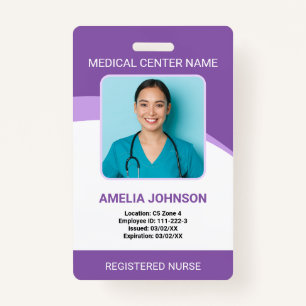 Personalized Hospital Employee Photo ID Purple Badge